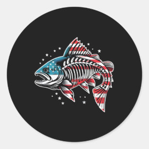 Pegatina Redonda Tie Dye Skeleton Salmon American 4 De Julio Pescad