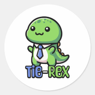 Pegatina Redonda ¡Tie Rex! Cute Tie Con Un Pun De Dinosaurio