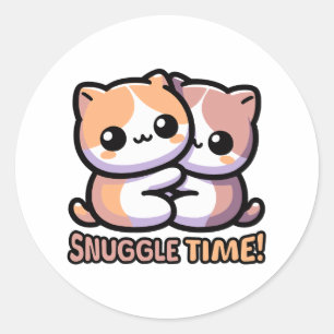 Pegatina Redonda ¡Tiempo de acurrucarse! Personalizado Cuddling Cat