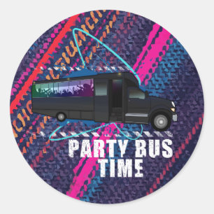 Pegatina Redonda Tiempo de Autobús de Fiesta Neon Franja de Color d