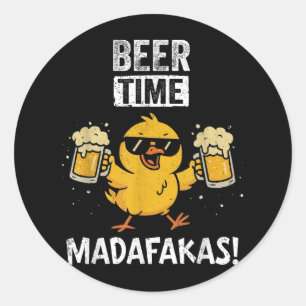 Pegatina Redonda Tiempo De Cerveza Madafakas Gracioso Meme Duck Con