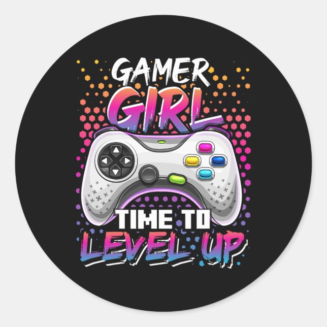 Pegatina Redonda Tiempo De chica Para Elevar El Nivel Del Juego De  (Anverso)