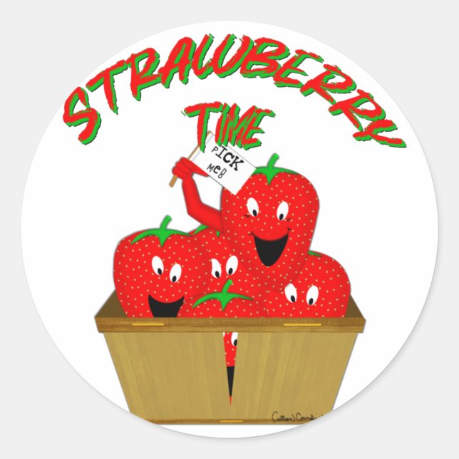 Pegatina Redonda ¡Tiempo de fresa! (Anverso)