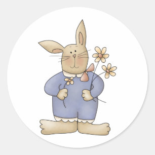 Pegatina Redonda Tiempo de primavera · Conejito de pascua con las