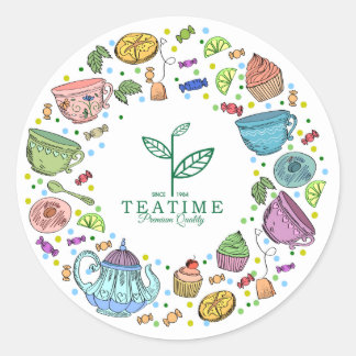 Pegatina Redonda Tiempo de té