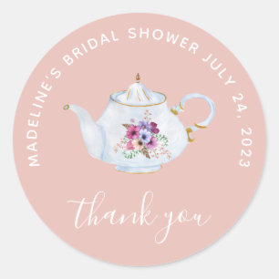 Pegatina Redonda Tiempo Para El Tea Vintage Bridal Shower Gracias