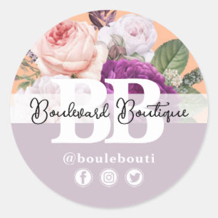 Pegatina Redonda Tienda de Boutique Floral para Rosas Vintage Peach