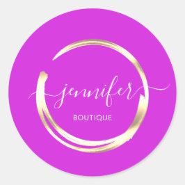 Pegatina Redonda Tienda de Boutique Profesional Fuchsia Gold Circle