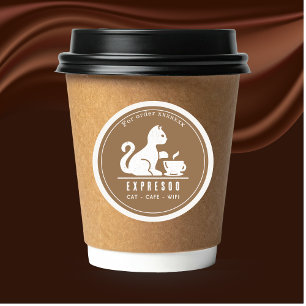 Pegatina Redonda Tienda de Café de Gatos Personalizados