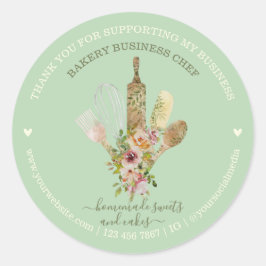 Pegatina Redonda Tienda de comida suave verde para cocinar pasteler