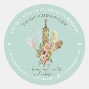 Pegatina Redonda Tienda de comida Verde azulada suave y verde que s