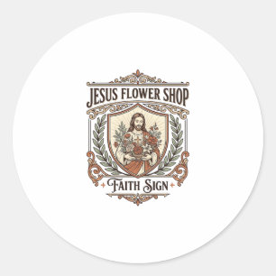 Pegatina Redonda Tienda de Flores Jesús Señal de Fe Tienda de Flore