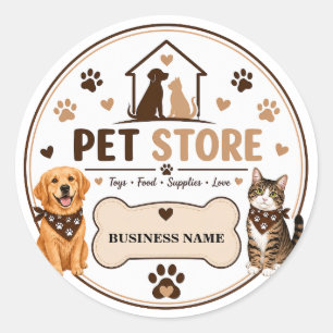 Pegatina Redonda Tienda de Mascotas Moderna Nombre Comercial Person