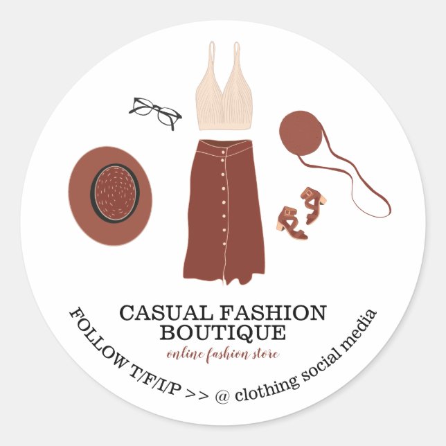Pegatina Redonda Tienda de moda boho hipster ropa (Anverso)