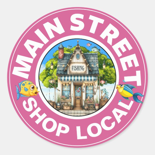 Pegatina Redonda Tienda de pesca local (Anverso)