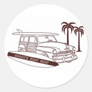 Pegatina Redonda Tienda de Surf Woody's