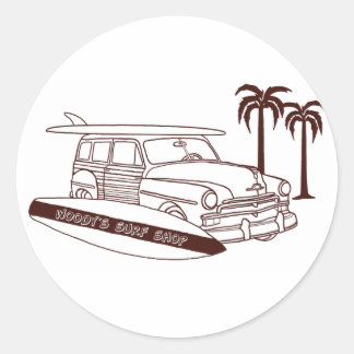 Pegatina Redonda Tienda de Surf Woody's