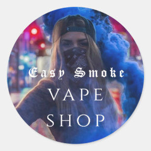 Pegatina Redonda Tienda de vapeo humo negro negocio