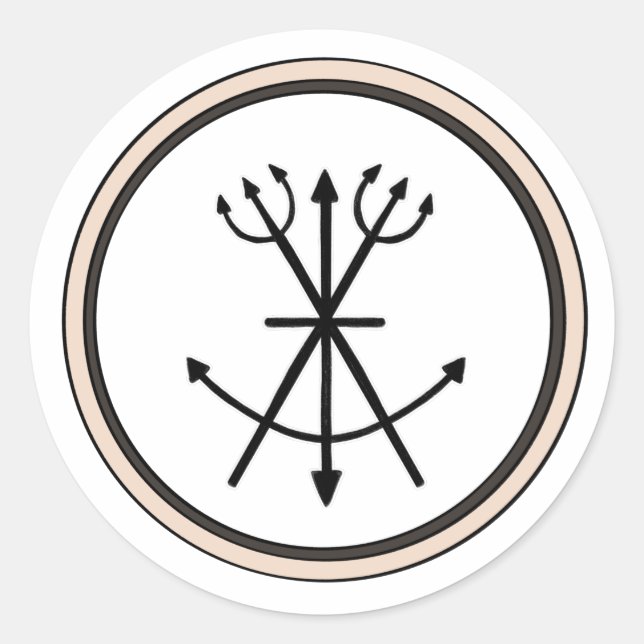 Pegatina Redonda Tiendas de campaña, lentes y arpones (Anverso)