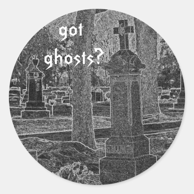 Pegatina Redonda ¿tiene fantasmas? (Anverso)