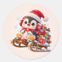 Tienen un divertido Yule Cute Penguin Round Sticke