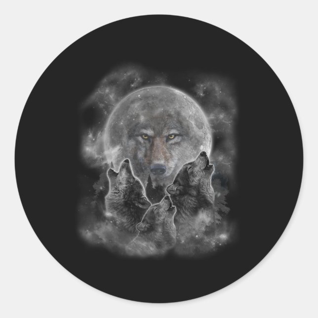 Pegatina Redonda Tierra de caza de lobos grises (Anverso)