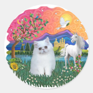 Pegatina Redonda Tierra de fantasía (ff) - gatito persa (blanco)