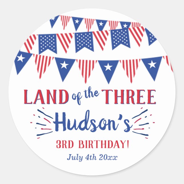 Pegatina Redonda ¡Tierra De Los Tres! 4 De Julio: Fiesta De Cumplea (Anverso)