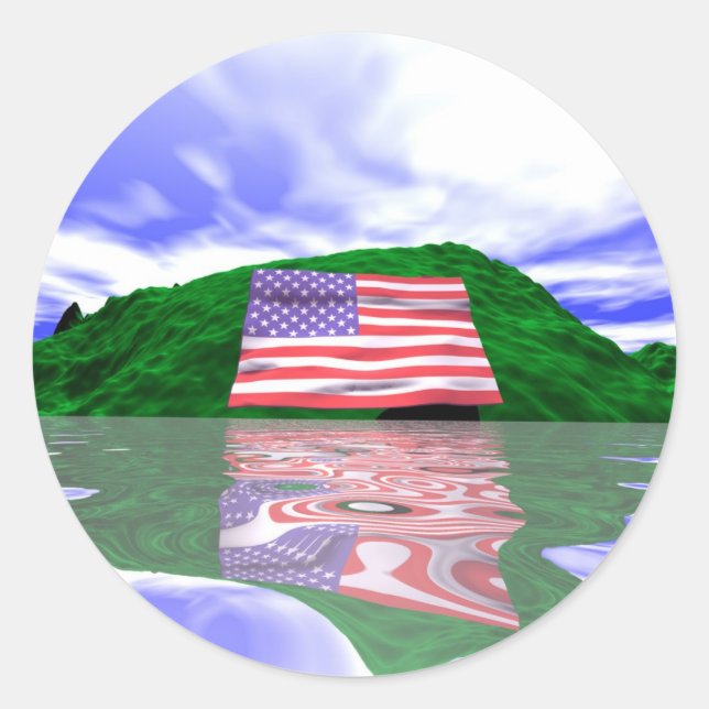 Pegatina Redonda Tierra en el Día de la Independencia (Anverso)