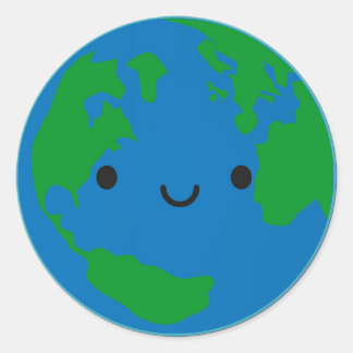 Pegatina Redonda Tierra feliz del planeta