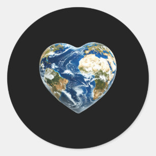 Pegatina Redonda Tierra Mundo Corazón - Feliz Día de la Tierra - Sa