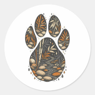 Pegatina Redonda Tiger Botanical Footprint Nature Sticker