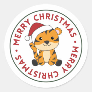 Pegatina Redonda Tiger Christmas Snow Winter Animals Tiger Classic
