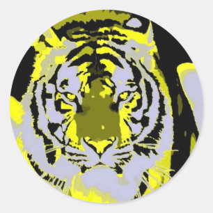 Pegatina Redonda Tiger Face Pop Art