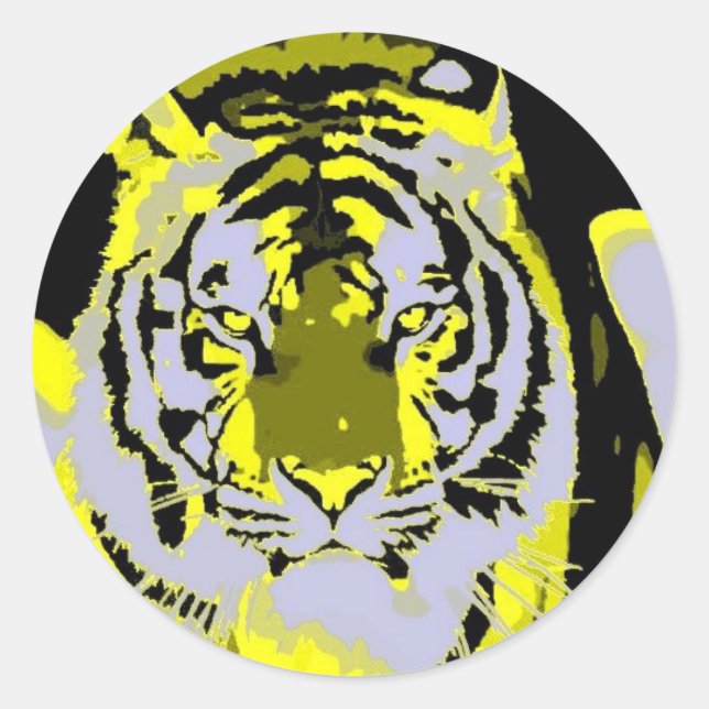 Pegatina Redonda Tiger Face Pop Art (Anverso)