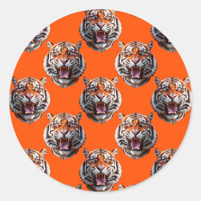 Pegatina Redonda Tiger Head Pattern Design Orange  (Anverso)
