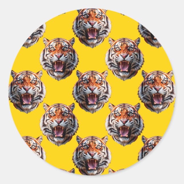 Pegatina Redonda Tiger Head Pattern Design Yellow  (Anverso)