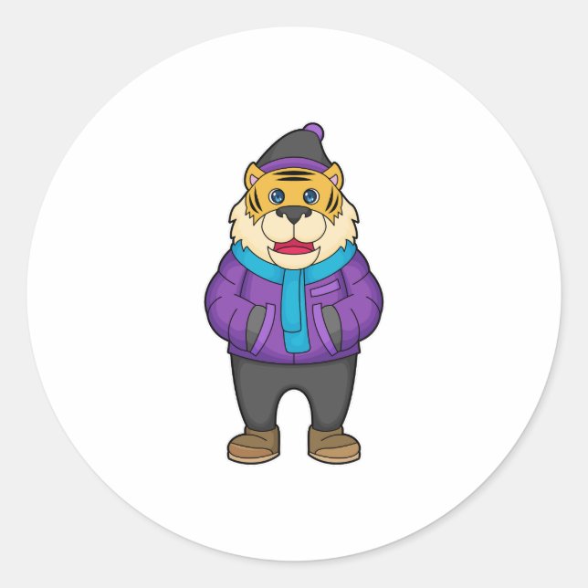 Pegatina Redonda Tiger Scarf Beanie (Anverso)