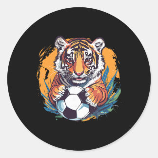 Pegatina Redonda Tiger Soccer Byll Fierce Jungle Animal 