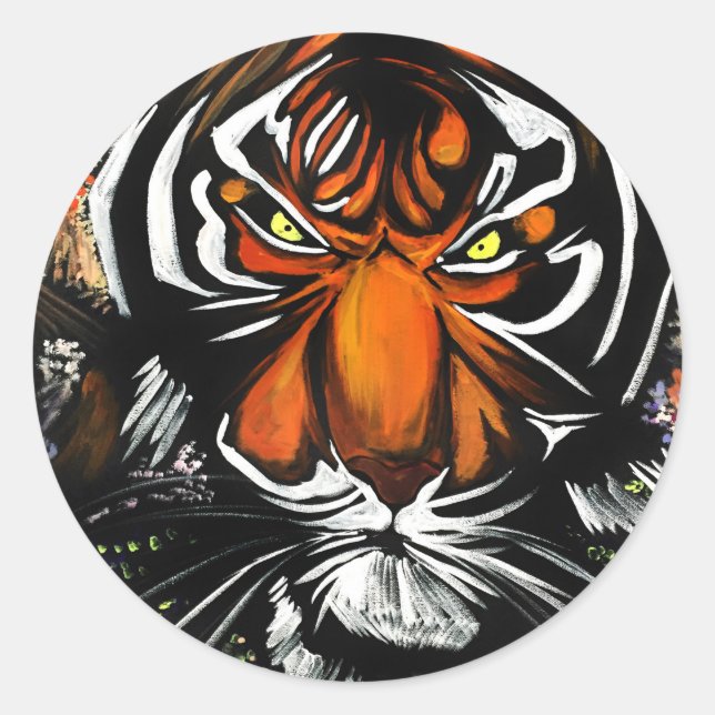 Pegatina Redonda Tiger Stare (Anverso)