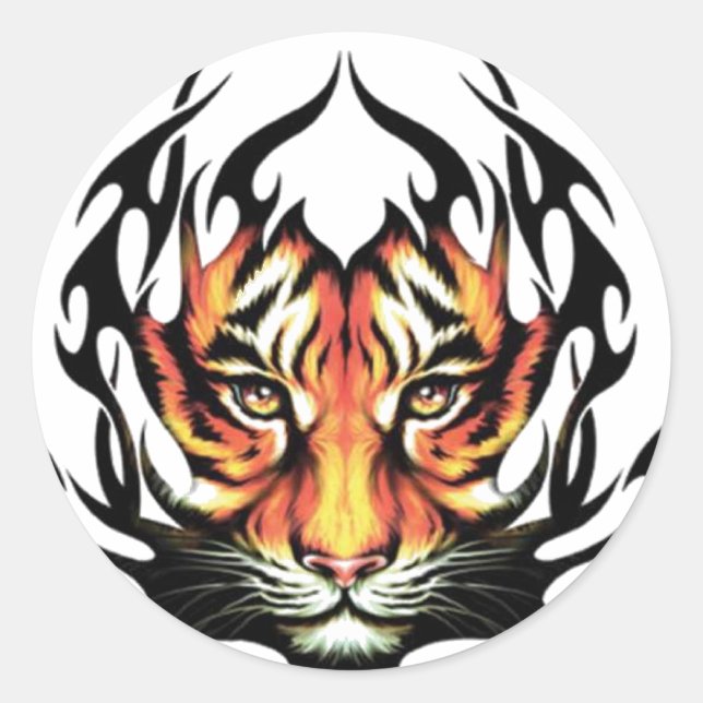 Pegatina Redonda Tiger Tattoo (Anverso)