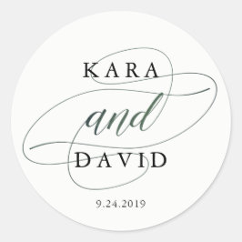 Pegatina Redonda Tigrafía elegante | Boda verde profundo