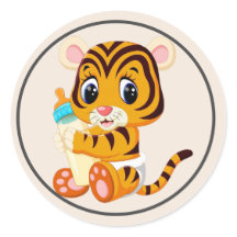 Tigre bebé con botella y pañal con marco