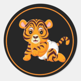 Pegatina Redonda Tigre bebé con pañal
