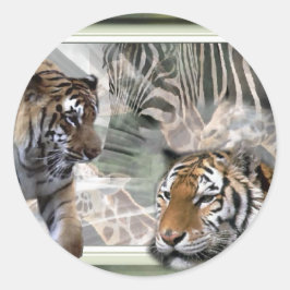 Pegatina Redonda Tigre, cebra, jirafa, amantes de los regalos