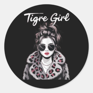 Pegatina Redonda Tigre Chica Funny Sports Fan Team
