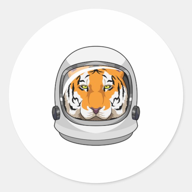 Pegatina Redonda Tigre como astronauta con casco (Anverso)