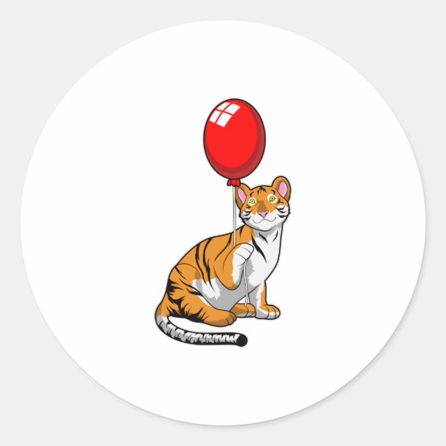 Pegatina Redonda Tigre con globo (Anverso)