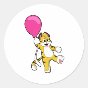 Pegatina Redonda Tigre con globo