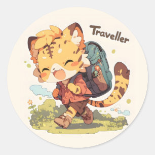 Pegatina Redonda Tigre de anime de la cuta viajera